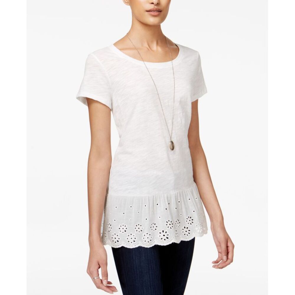 Maison Jules Cotton Eyelet Peplum Top